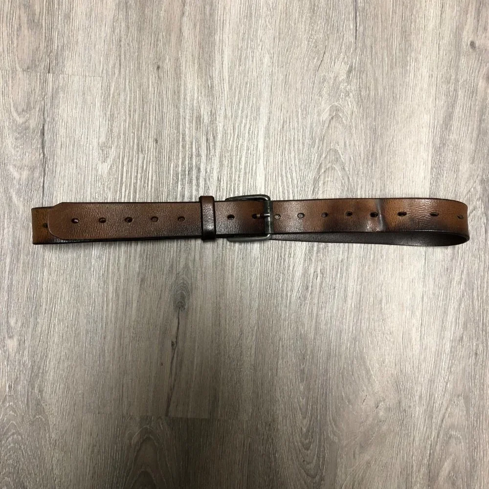 Vintage Levi's Genuine Brown Leather Belt Dark Steel Rolled Buckle Western Belt